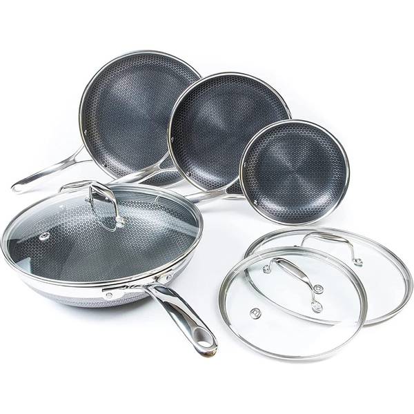 Hovedbilde HEXCLAD Sett med 3 stekepanner og 1 Wok, 3 lokk, hybrid